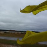 Two yellow flags in the wind.
